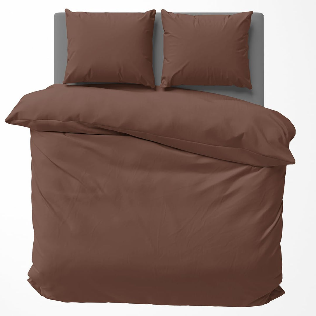 Visaggio Baumwolle Bettwäsche 220x240 cm Einfarbige Bettbezug Garnitur Schlafzimmer Set Braun 240 x