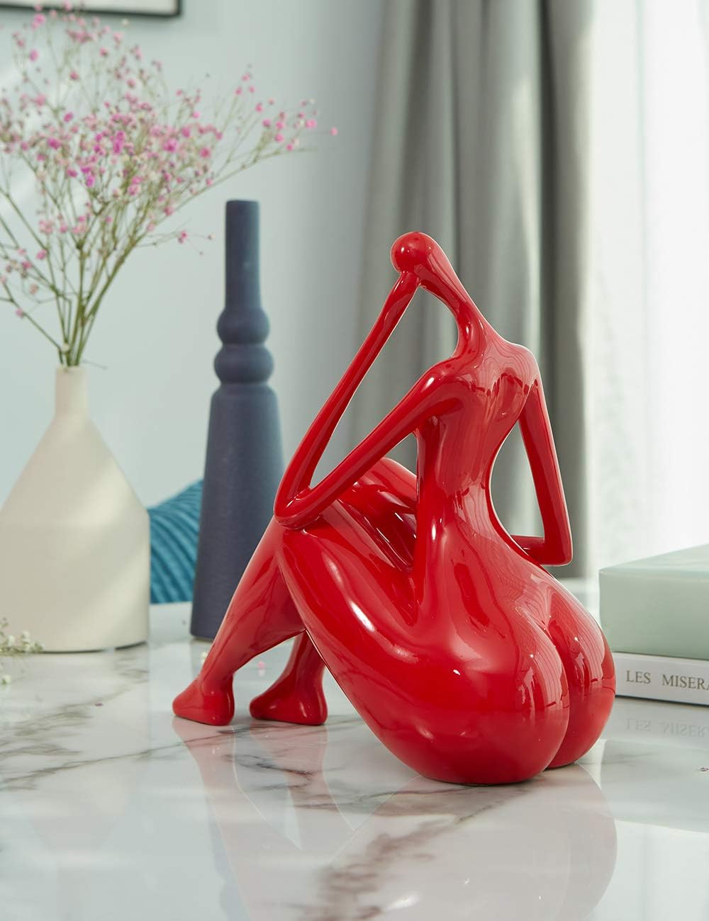 HAUCOZE Modern Dekor Skulptur Frau Figuren Statue Wohnzimmer Kunst Arts Polyresin Geschenk 26cm