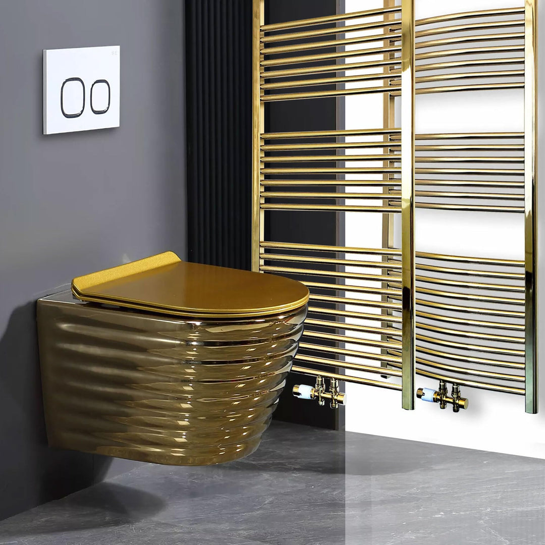 Badheizkörper 1150 x 400 mm in Gold gebogen Hochwertiger Handtuchheizkörper Handtuchwärmer 1150 x 40