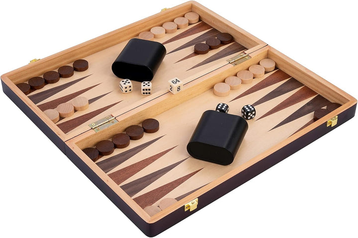 Engelhart - Schach/Backgammon Holzkiste - Wende- und Klappbrett - Inklusive Teile (38,5 cm), 38,5 cm