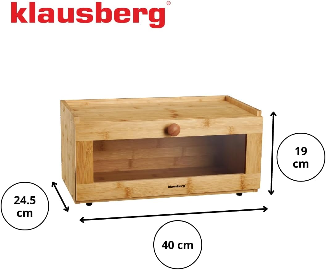 Klausberg Brotkasten aus Holz, Bambus mit Acrylfenster, umweltfreundlich, leicht, mit rundem Griff (