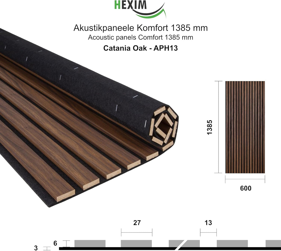 HEXIM Akustikpaneele 6 Stück 138,5x60cm Holz Comfort - flexible Holzpaneele Platten Lamellenwand Hol