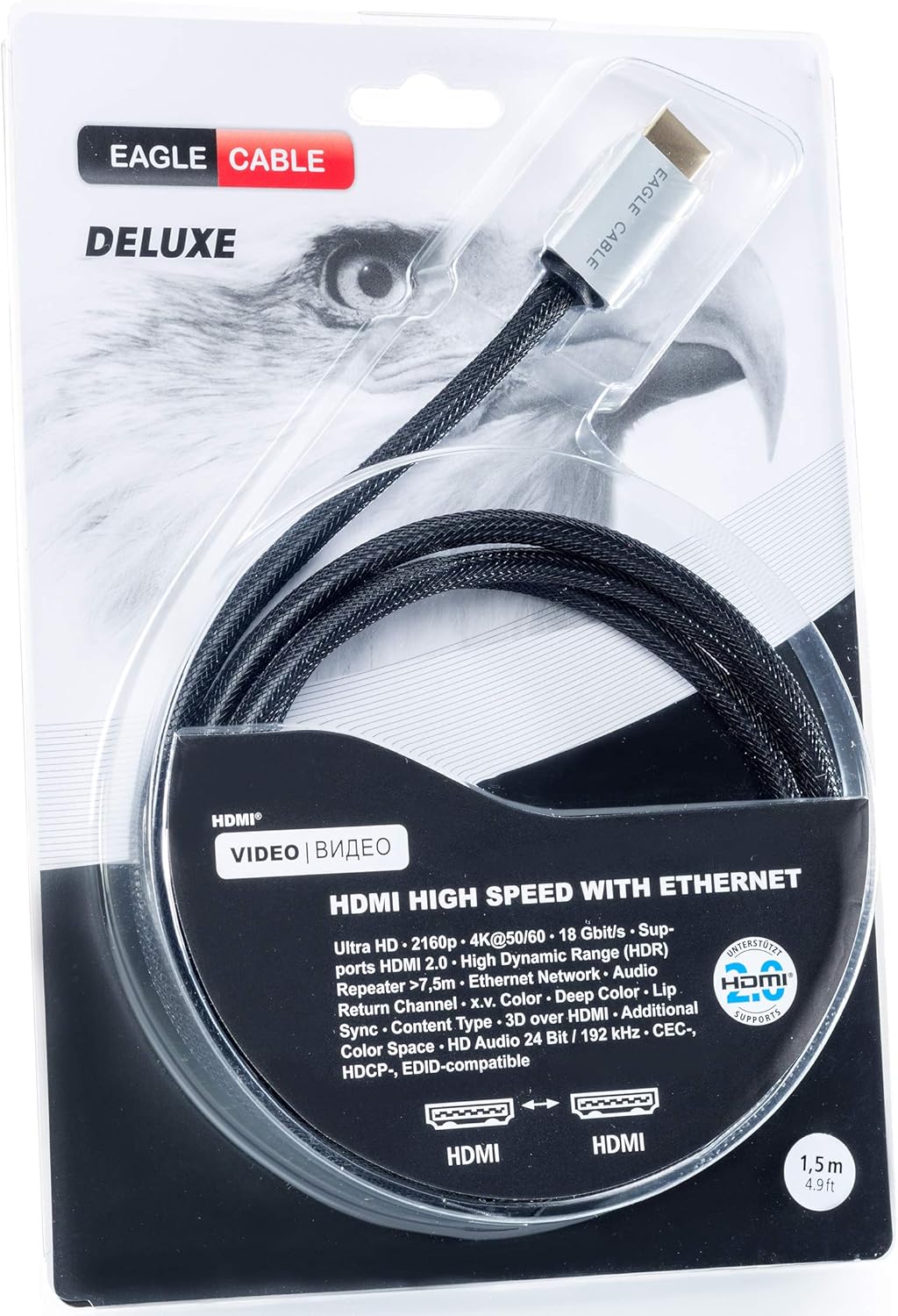 inakustik – 10012015 – Deluxe High Speed HDMI 2.0b Kabel mit Ethernet | überträgt Ultra HD Signale |
