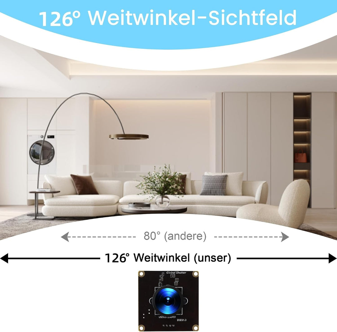 Hochgeschwindigkeits Kamera Globalverschluss 126° Weitwinkel | 1200P 90 FPS, 2MP 126°Weitwinkel, Lig