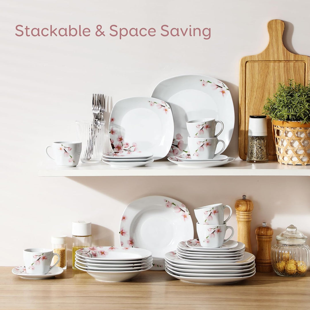 VEWEET Geschirrset 6 Personen, ANNIE 30-teilig Porzellan Geschirr Set, Tafelservice mit je 6 Speiset
