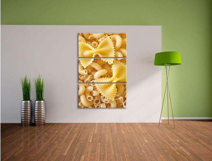 Pixxprint Nudeln Pasta Italia Mischung als Leinwandbild/Grösse: 3 Teilig (120x80 cm) cm/Wandbild/Kun
