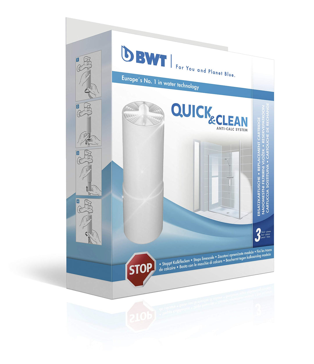 BWT Filterkartuschen Quick & Clean Antikalk-Filtersystem, 3x Ersatzfilter | Duschfilter, Kalkfreies