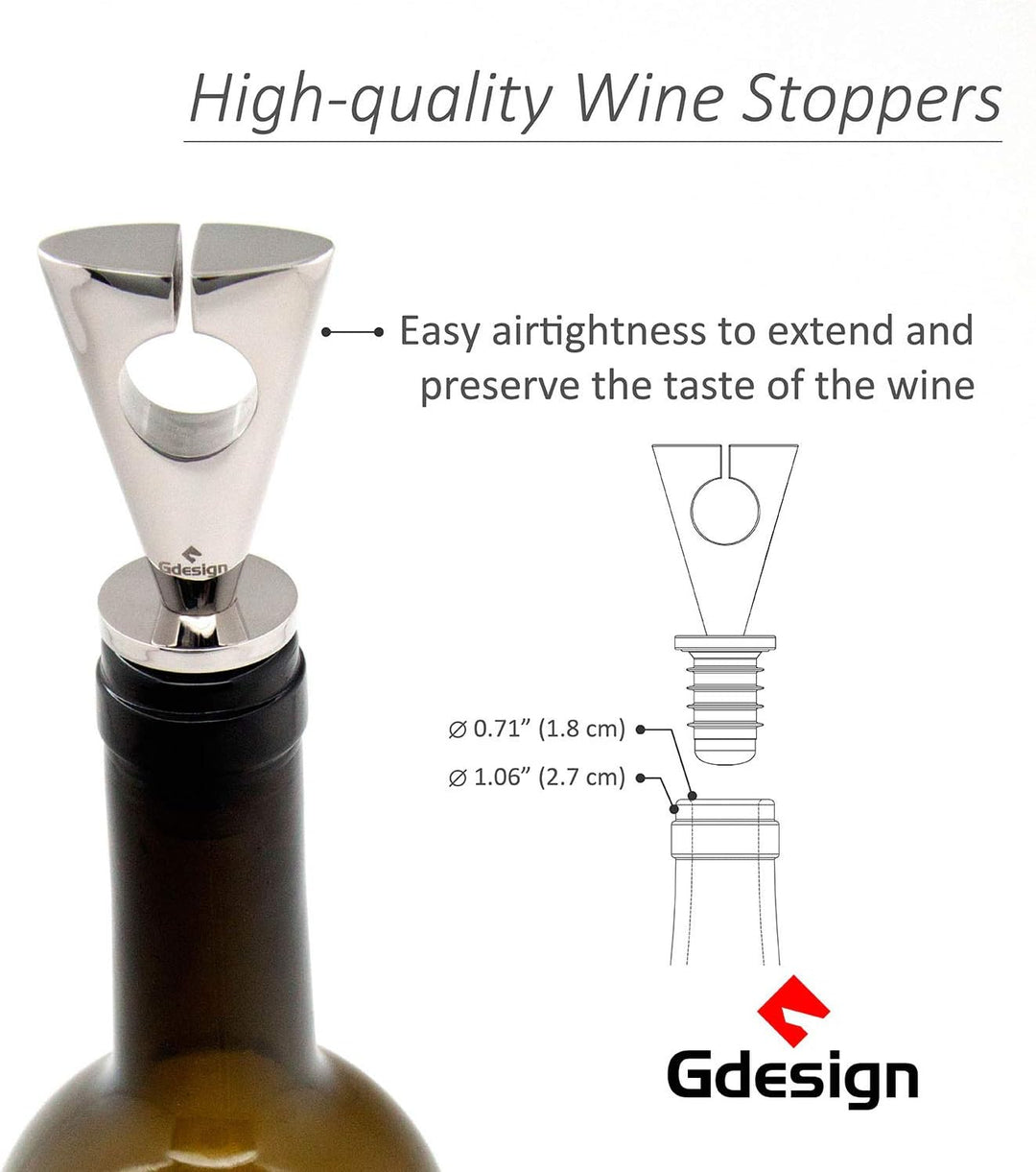 Gdesign Weinflaschenverschluss aus massivem Edelstahl Modernes Design, Geschenkpackung Weinstopper C