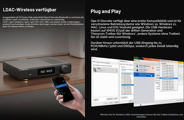 TOPPING D90 III Discrete Vollständig ausgeglichener HiFi-DAC - BT 5.1-Unterstützung LDAC PEQ-Einstel