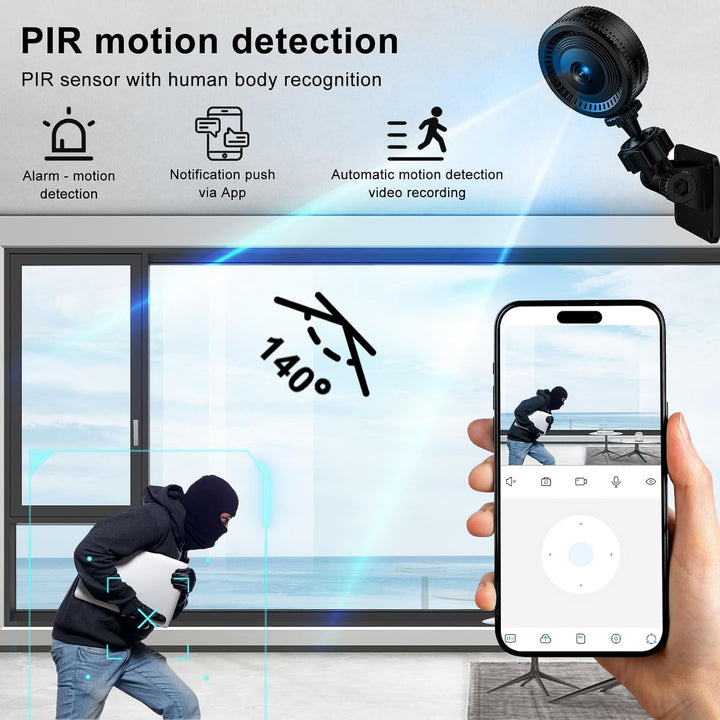 Mini Kamera, 1080P HD WLAN Überwachungskamera Innen 180° drehbarem Objektiv, für Live Übertragung Ha