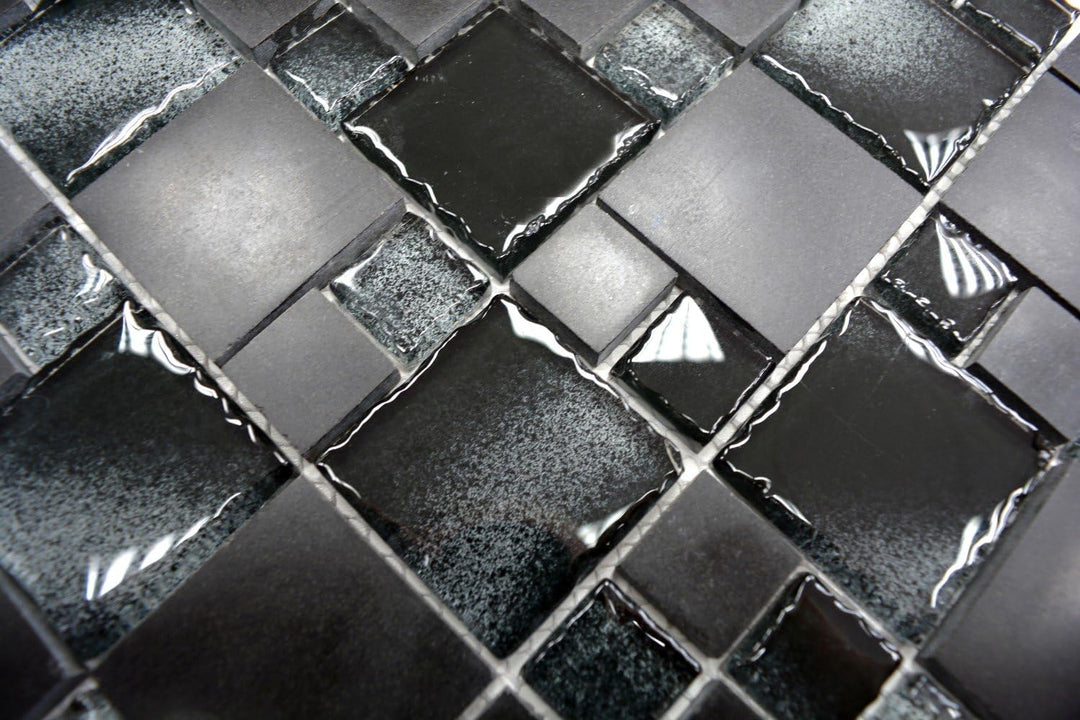 Mosaik Fliese schwarz Kombination Glasmosaik schwarz für WAND BAD WC KÜCHE FLIESENSPIEGEL THEKENVERK