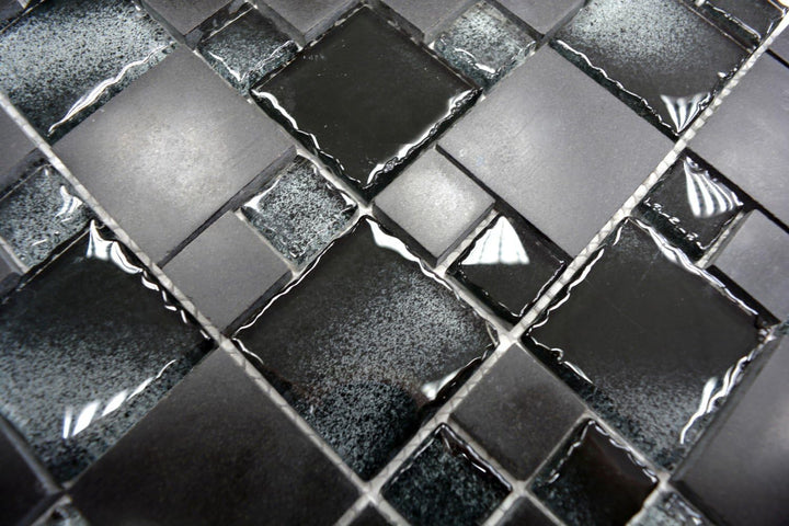 Mosaik Fliese schwarz Kombination Glasmosaik schwarz für WAND BAD WC KÜCHE FLIESENSPIEGEL THEKENVERK