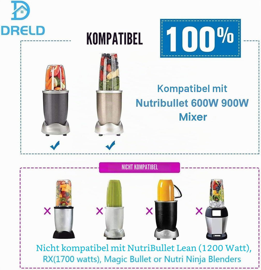 DRELD 5 Stück Mixer Ersatzteile Kompatibel mit NutriBullet Entsafter 600 W/900 W Mixer, mit 1×32oz B