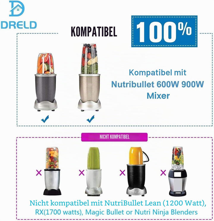 DRELD 5 Stück Mixer Ersatzteile Kompatibel mit NutriBullet Entsafter 600 W/900 W Mixer, mit 1×32oz B
