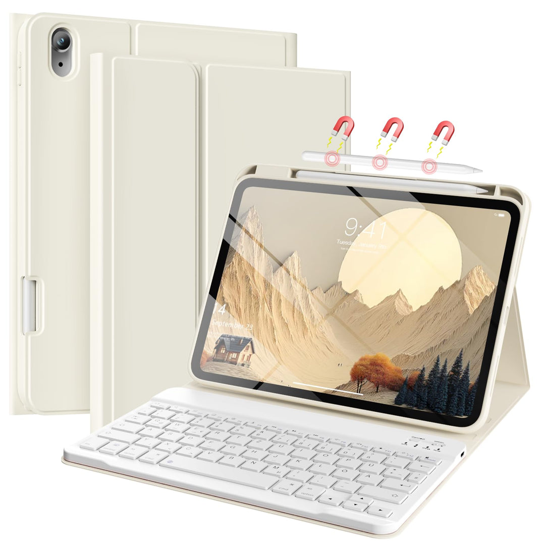 Hülle mit Tastatur für iPad 11/10 Generation mit Stifthalter, Magnetisch Abnehmbare Kabellose Blueto