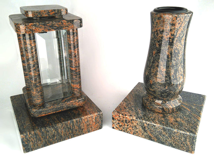 designgrab Set Grablampe Modern 25,5 cm & Granitvase 25 cm mit Granitsockel – massiv, hochwertig & p