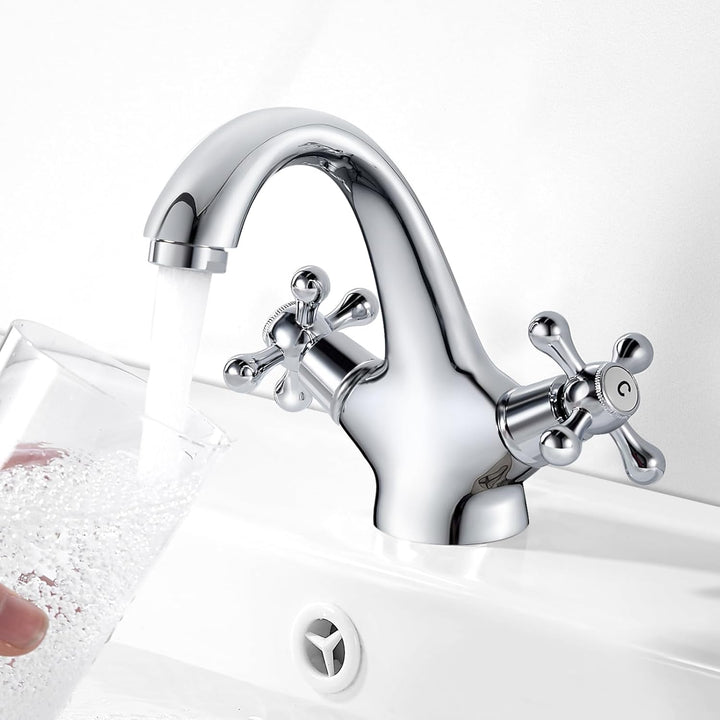 Wasserhahn Bad Mischbatterie, Bad Armaturen Chrom Waschtischarmatur aus Messing, Waschbeckenarmatur