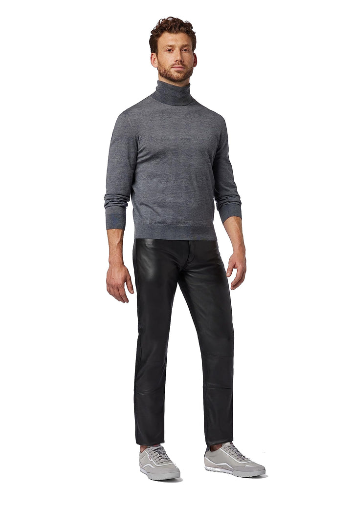 Lederhose Nando - Herren Hose aus Premium Lamm Nappa Leder (Echtleder) 32 Schwarz, 32 Schwarz