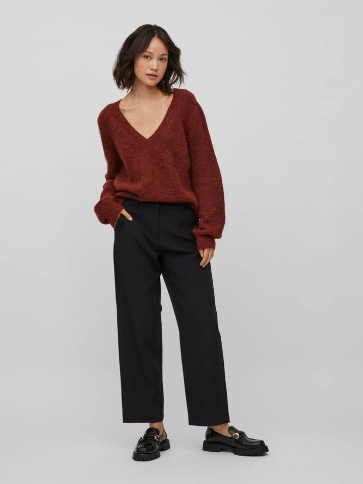 Vila Damen Vijamina Rev V-Neck L/S Knit Top-Noos Strickpullover XL Fired Brick, XL Fired Brick