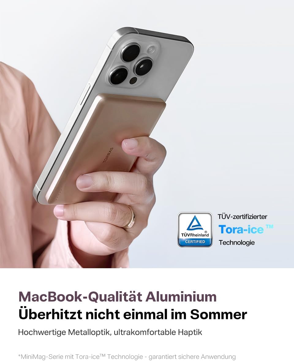 TORRAS MiniMag Gold Powerbank für MagSafe, 10000mAh Schnellladen Magnetische Power Bank Slim, Wirele