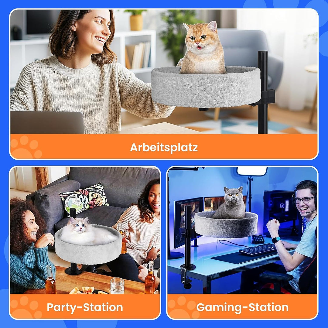 BSWAY Katzenbett für Schreibtisch - Upgraded 360°Drehung, verstellbare Höhe, Kein Bohren Erhöhtes Ka