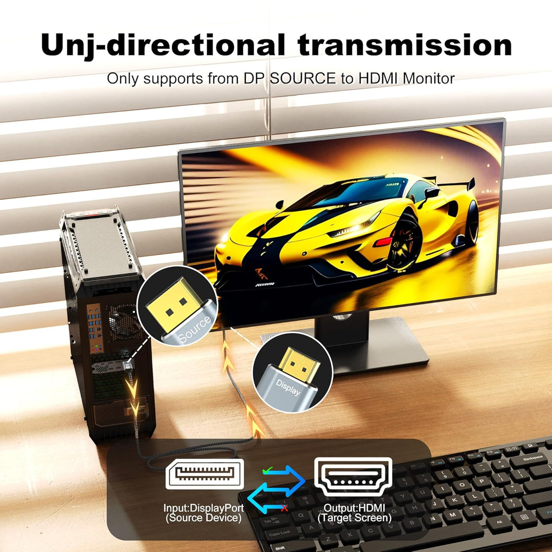 DisplayPort auf HDMI 8K Kabel, 8K @ 60Hz 4K @ 120Hz unidirektional DP1.4 (Quelle) auf HDMI 2.1 (Disp