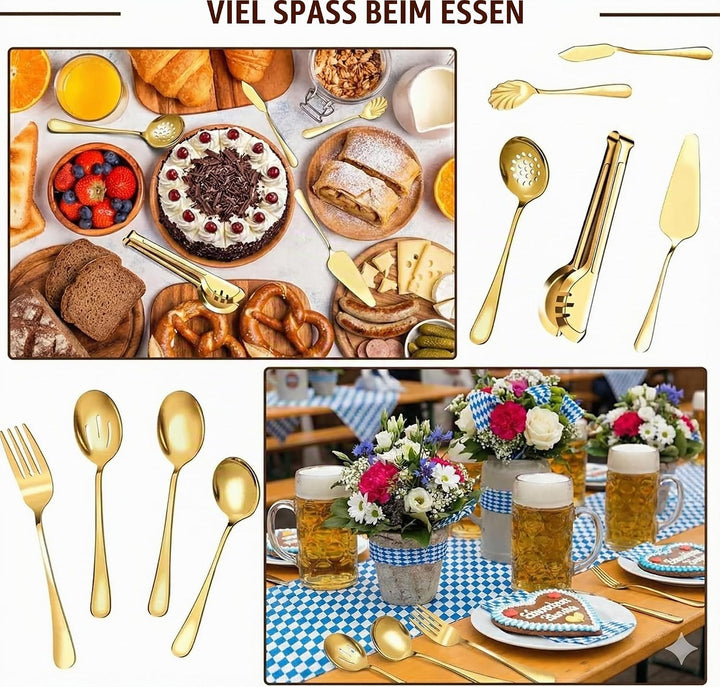 Luxus Goldenes Besteck &amp; Servierset aus Edelstahl – Komplettes Tafelbesteck Set für Hochzeit, Gäste
