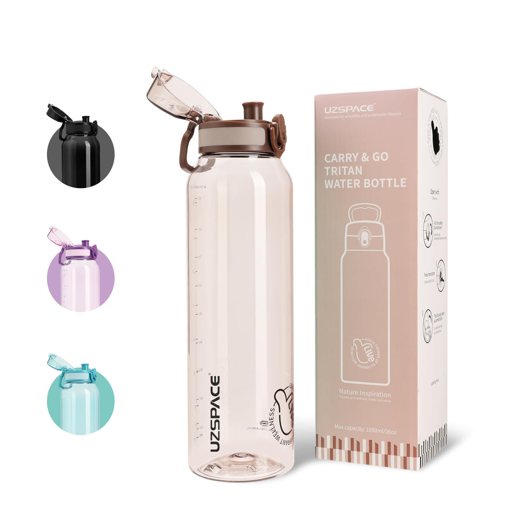 UZSPACE Trinkflasche Sport 1L, Tritan Bpa-Frei Trinkflasche Auslaufsicher mit Einhandbedienung, Kohl
