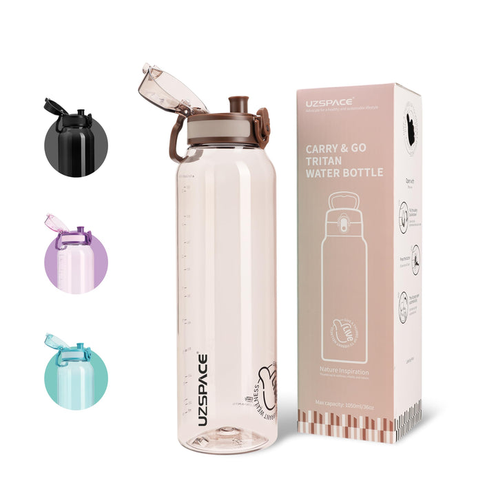 UZSPACE Trinkflasche Sport 1L, Tritan Bpa-Frei Trinkflasche Auslaufsicher mit Einhandbedienung, Kohl