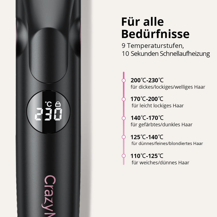 Haarglätter, 2 In 1 Glätteisen Locken und Glätten, Ionen Air Glätteisen, 9 Temperaturstufen (110°C-2