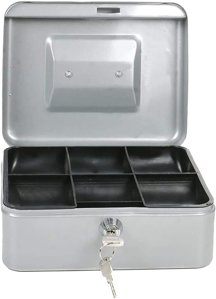 Geldkassette abschliessbar, 2 Schlüssel, Hartgeldeinsatz Münzgeldeinsatz herausnehmbar (Silber)