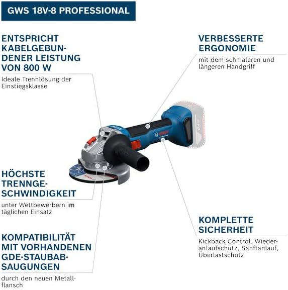 Bosch Professional 18V System Akku-Winkelschleifer GWS 18V-8 (Scheibendurchmesser 125 mm, inkl. 2x A