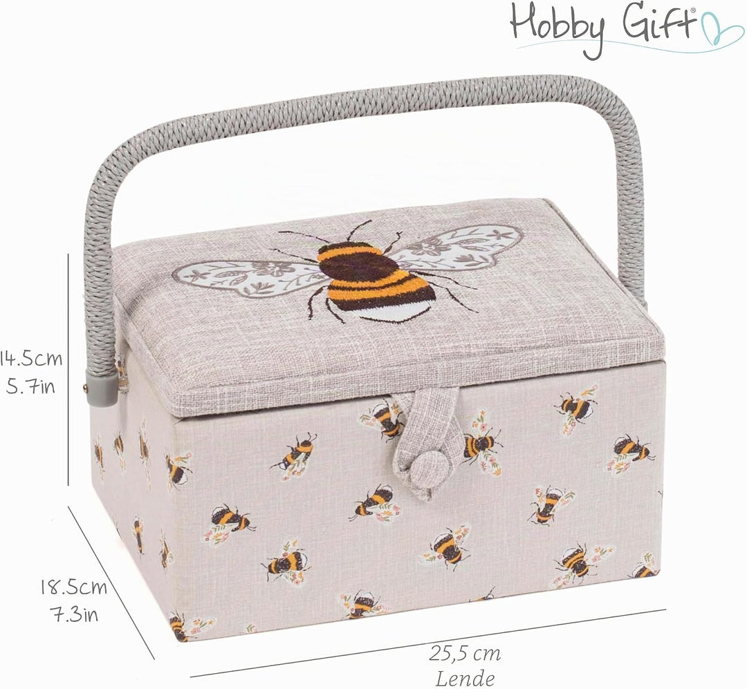 Hobby Gift MRME 87.1 Nähkästchen, Holz/Stoff, Gestickte Biene, 26 x 19 x 14.5cm, Gestickte Biene
