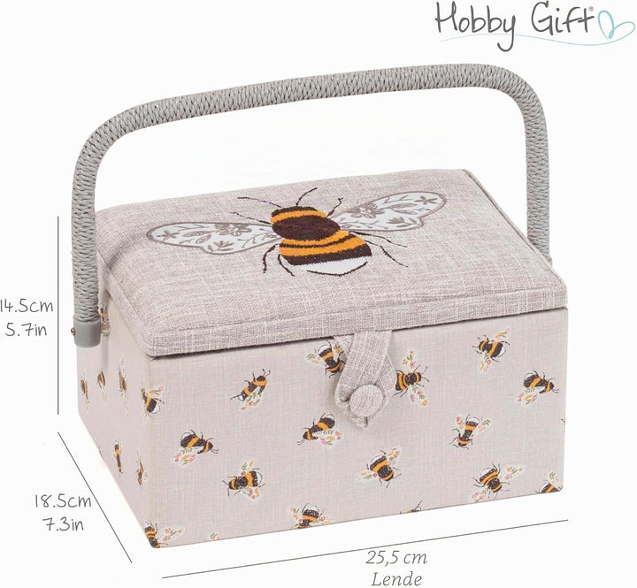 Hobby Gift MRME 87.1 Nähkästchen, Holz/Stoff, Gestickte Biene, 26 x 19 x 14.5cm, Gestickte Biene