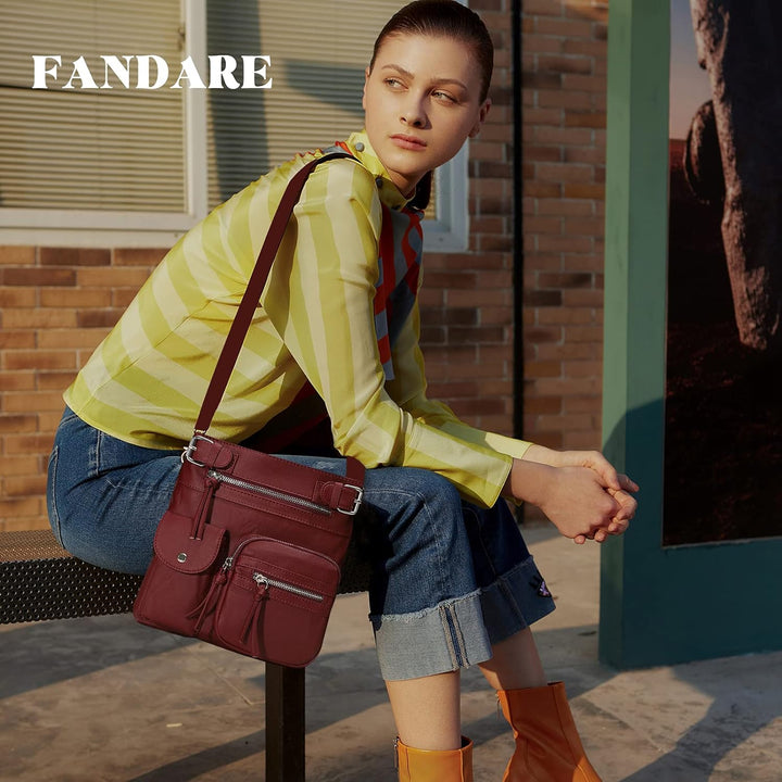 FANDARE Leichte Schultertasche Umhängetaschen Damen Schulranzen Handtaschen Klein Frauen PU Leder Wa