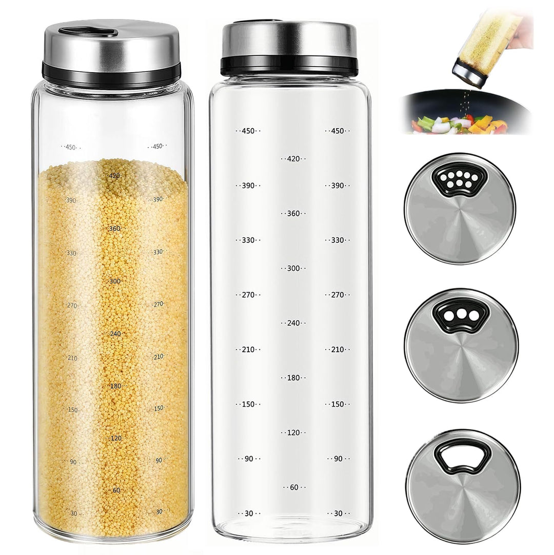 500ml Salzstreuer Gross mit Deckel, Borosilikatglas Gewürzstreuer Gross, Gewürzdosen Gross mit 4 Art