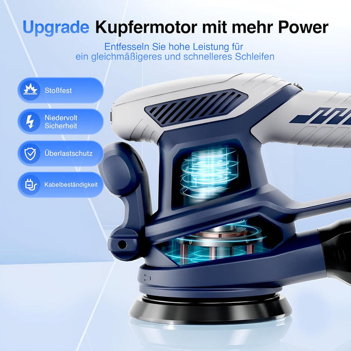 Exzenterschleifer 450W mit Bremse, 125mm Schleifmaschine für Holz mit Staubabsaugung, Schleifmaschin
