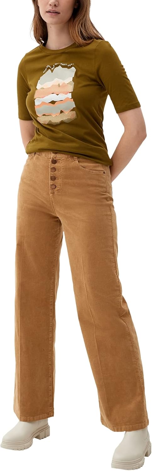 s.Oliver Damen Cordhose mit Knopfleiste, Wide 32-46 Brown 8469, 32-46 Brown 8469