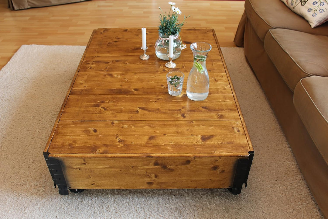 Uncle Joe´s, 104 x 64 x 30 cm, Holz, Hellbraun, Vintage, Shabby chic Couchtisch, braun, 104x64x30 cm