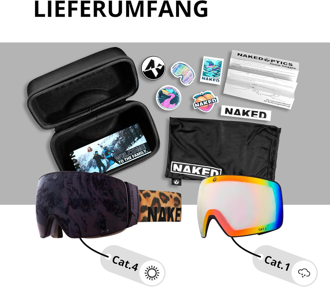 NAKED Optics® Skibrille Snowboard Brille für Damen und Herren - Verspiegelt mit Magnet-Wechselsystem
