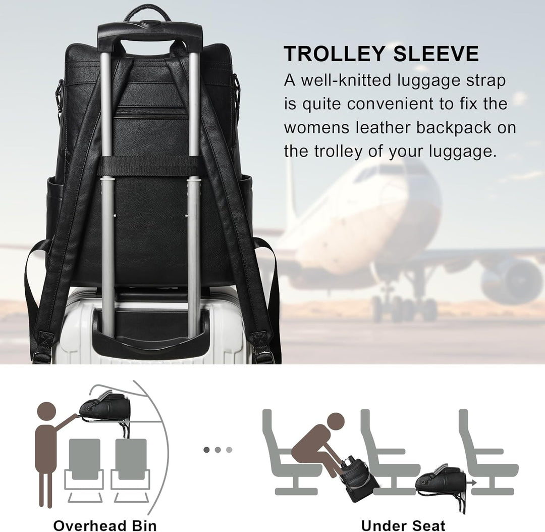 Shrrie Laptop-Rucksack für Damen, 15,6 Zoll Reise-Rucksack aus Leder, Handgepäck-Rucksack Computerta