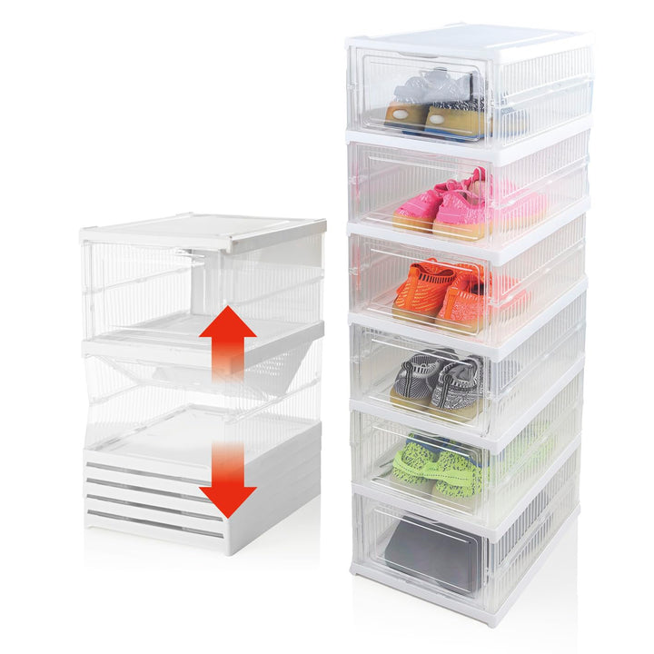 EASYmaxx faltbares Schuhregal mit durchsichtiger Front | 1-6 transparente Schuhboxen | Platzsparende