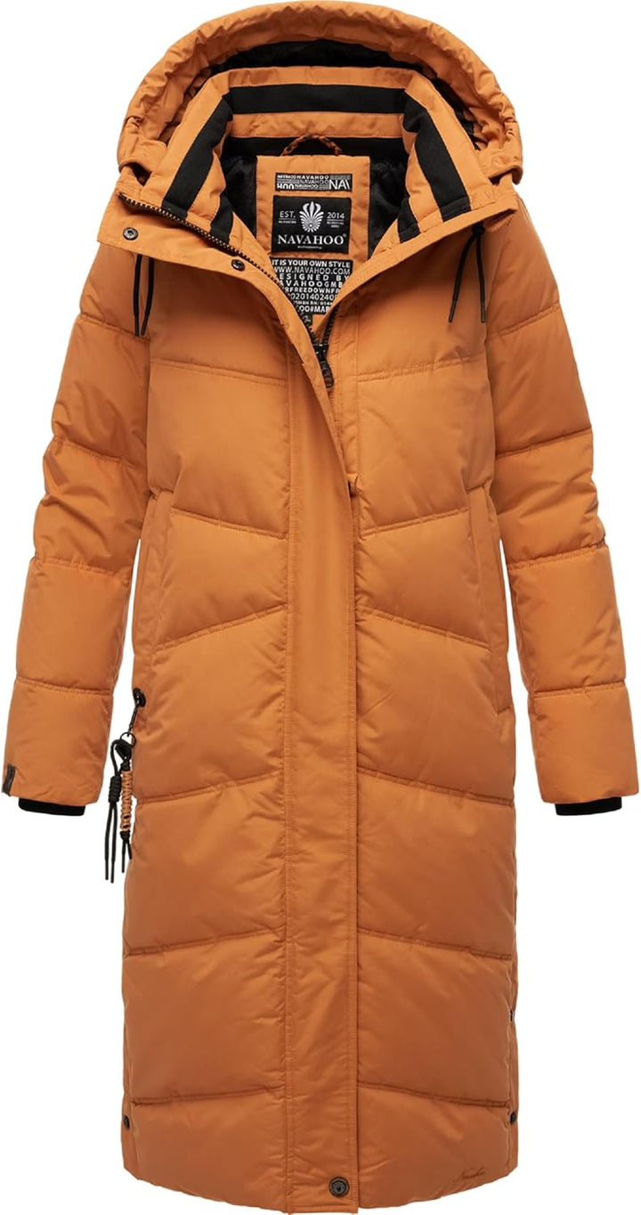 Navahoo Damen Wintermantel Warmer Steppmantel lang mit Kapuze Kuschelmausi S-XXL L Rusty Cinnamon, L