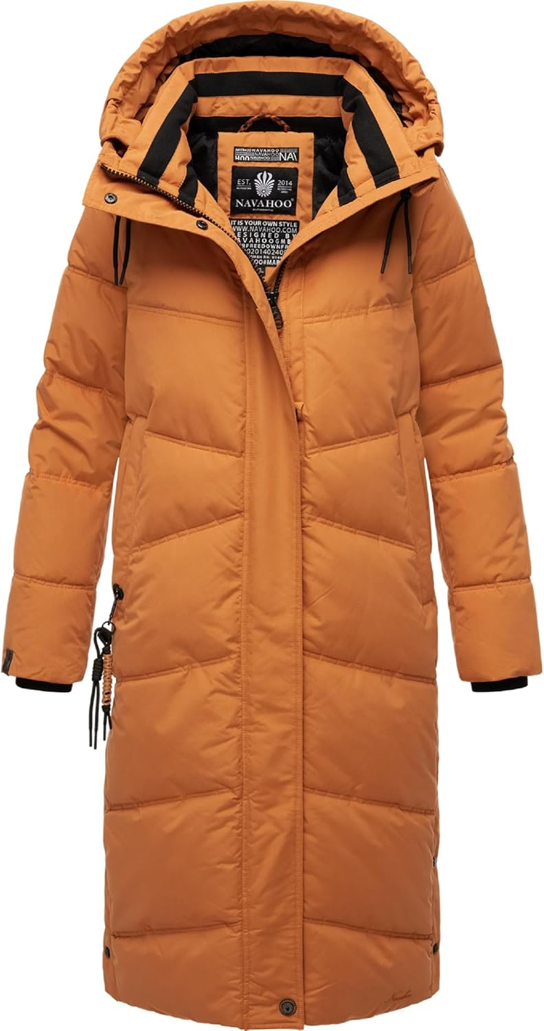 Navahoo Damen Wintermantel Warmer Steppmantel lang mit Kapuze Kuschelmausi S-XXL S Rusty Cinnamon, S