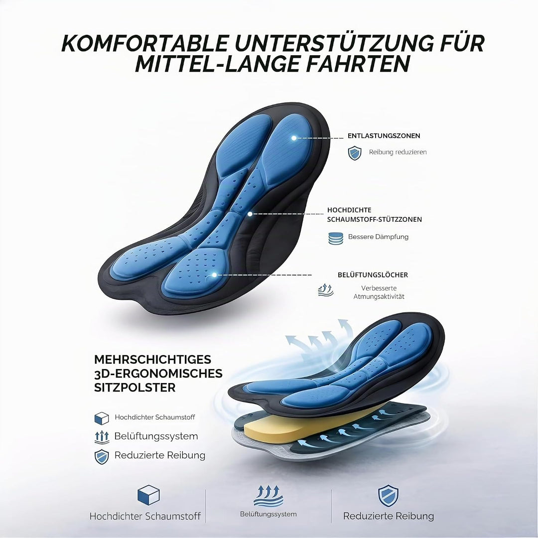 Przewalski Herren 3D gepolsterte Fahrrad-Trägerhose, Fahrrad-Trägerhose, S Blau