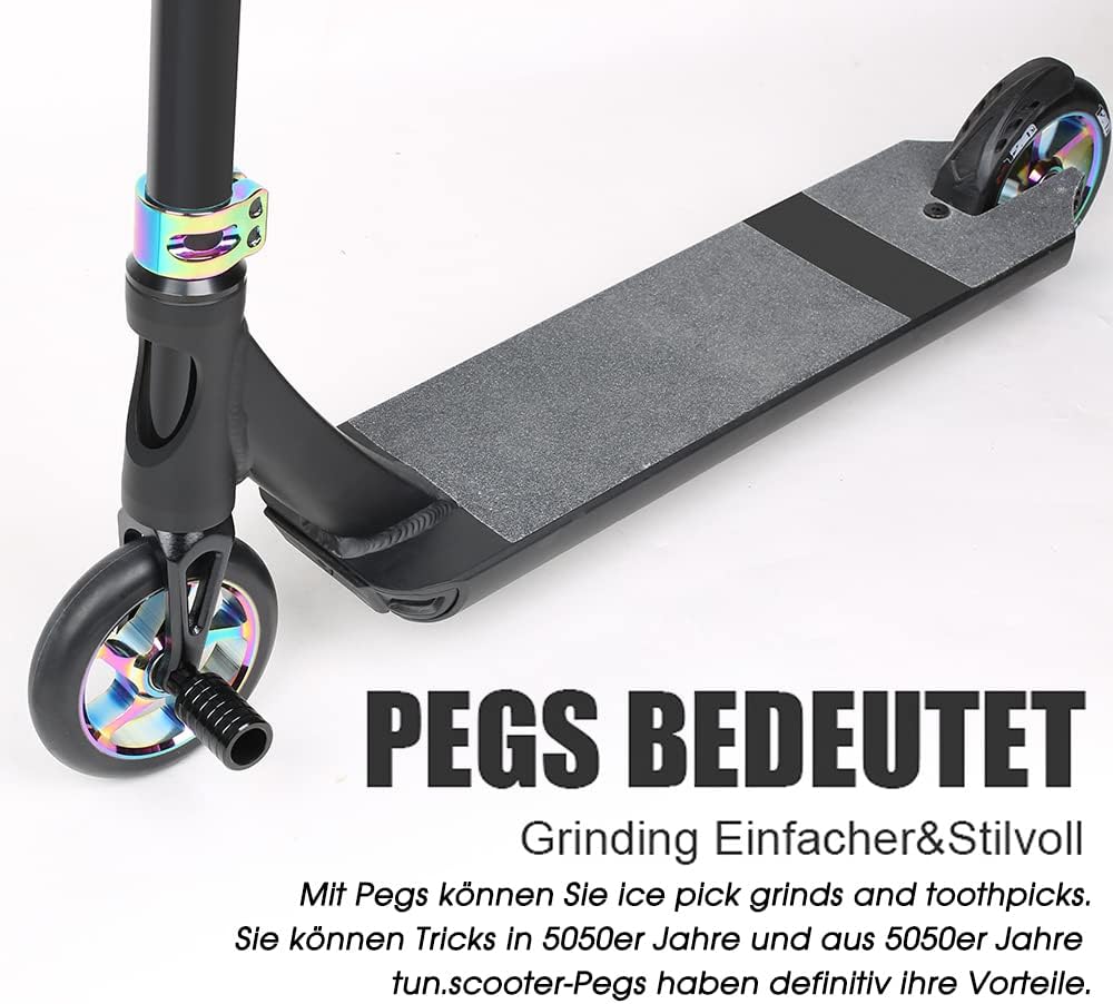 Scooter pegs - 2 stück Pro Stunt Scooter Pegs Rainbow Schward mit 12.9 Stufe Achse und Befestigungsm