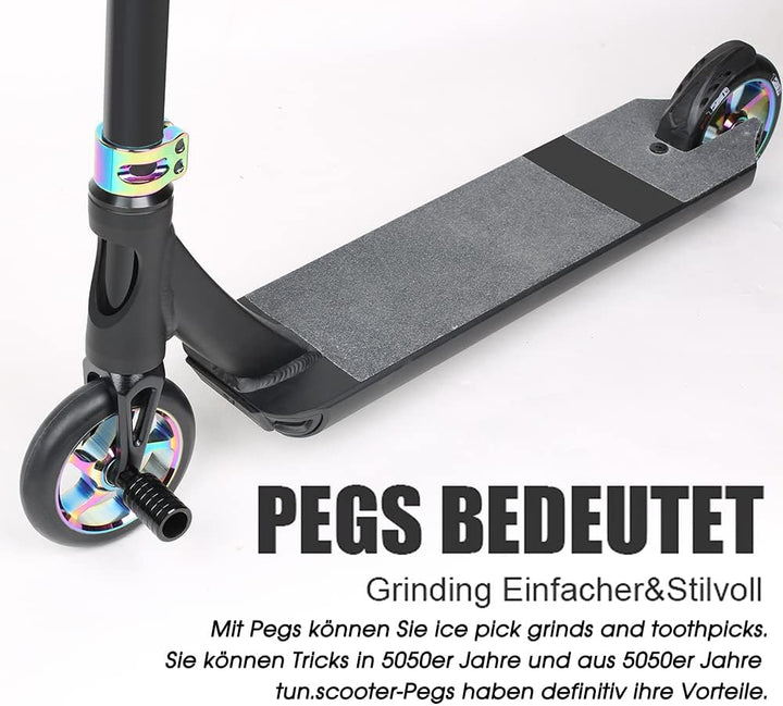 Scooter pegs - 2 stück Pro Stunt Scooter Pegs Rainbow Schward mit 12.9 Stufe Achse und Befestigungsm