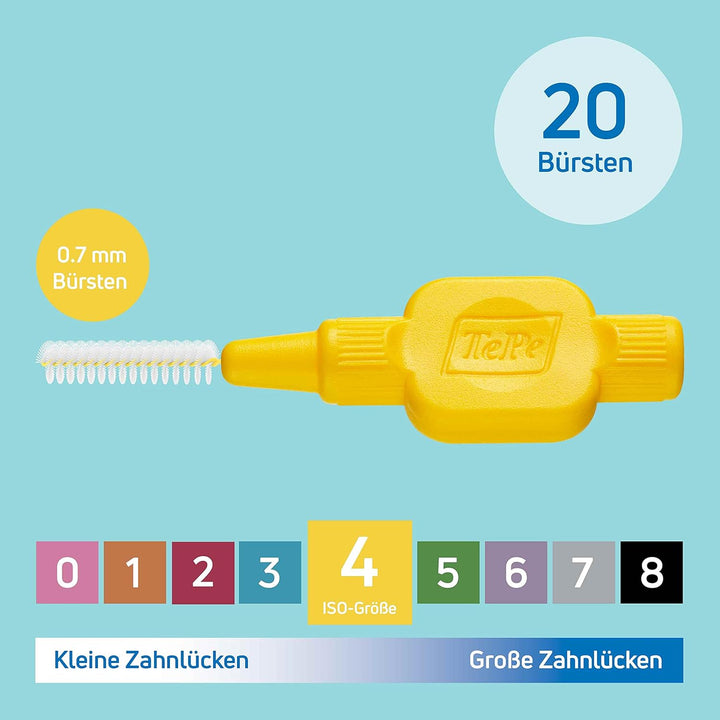TePe Interdentalbürste, Original, Gelb, 0,7 mm/ISO 4, 20 Stk., Plaque-Entfernung, effiziente Reinigu