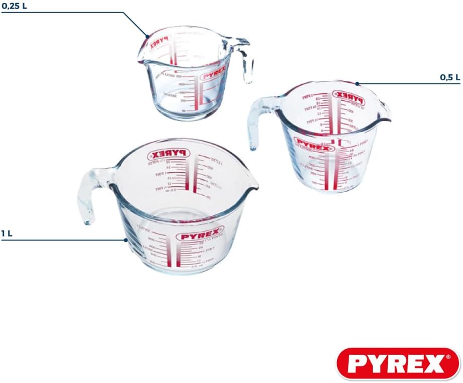Pyrex – Messkrug aus strapazierfähigem Glas, Glas, durchsichtig, Set 3 pièces 3 Stück (1er