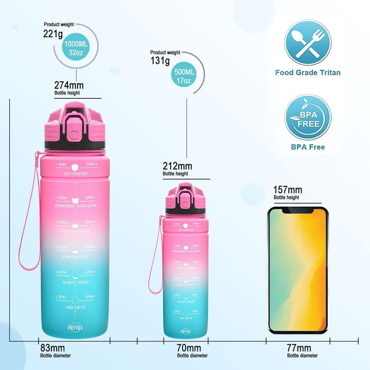 Niggeey Sport Trinkflasche 500ml, 700ml, 1L, 1,5L Trinkflasche Kinder Auslaufsicher, BPA-frei Tritan